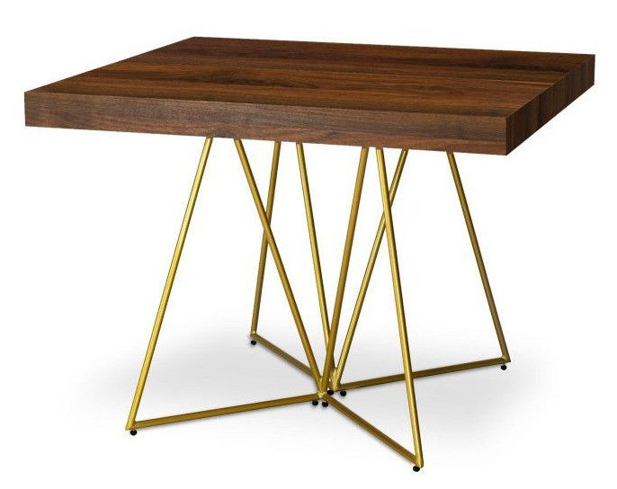 Table extensible bois noyer foncé et pieds métal doré Neui 90/240 cm - Photo n°1