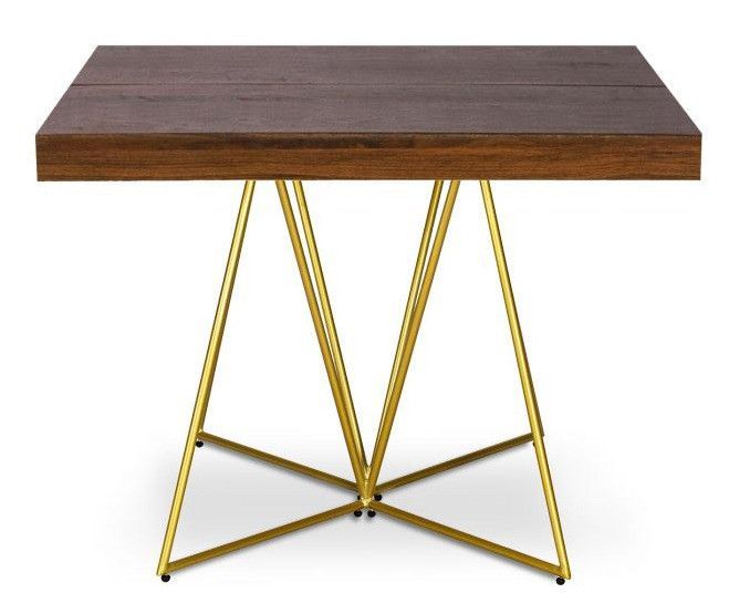 Table extensible bois noyer foncé et pieds métal doré Neui 90/240 cm - Photo n°2