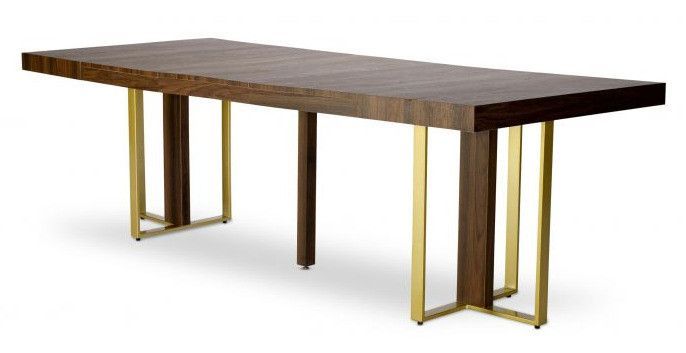 Table extensible bois noyer foncé et pieds métal doré Tessa 90/240 cm - Photo n°3
