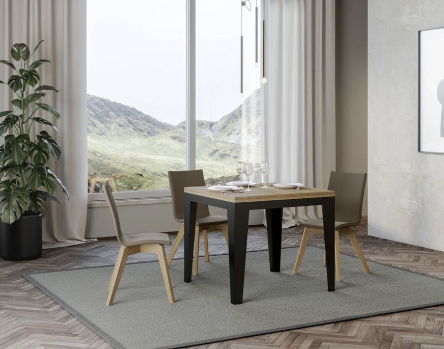 Table extensible carrée 4 à 6 places L 90 à 180 cm bois chêne clair et pieds métal anthracite Librio - Photo n°2