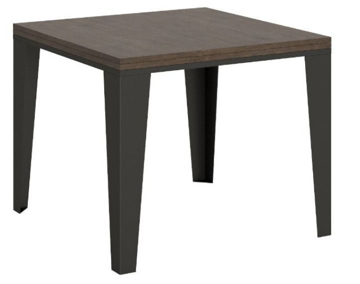 Table extensible carrée 4 à 6 places L 90 à 180 cm bois noyer et pieds métal anthracite Librio - Photo n°1