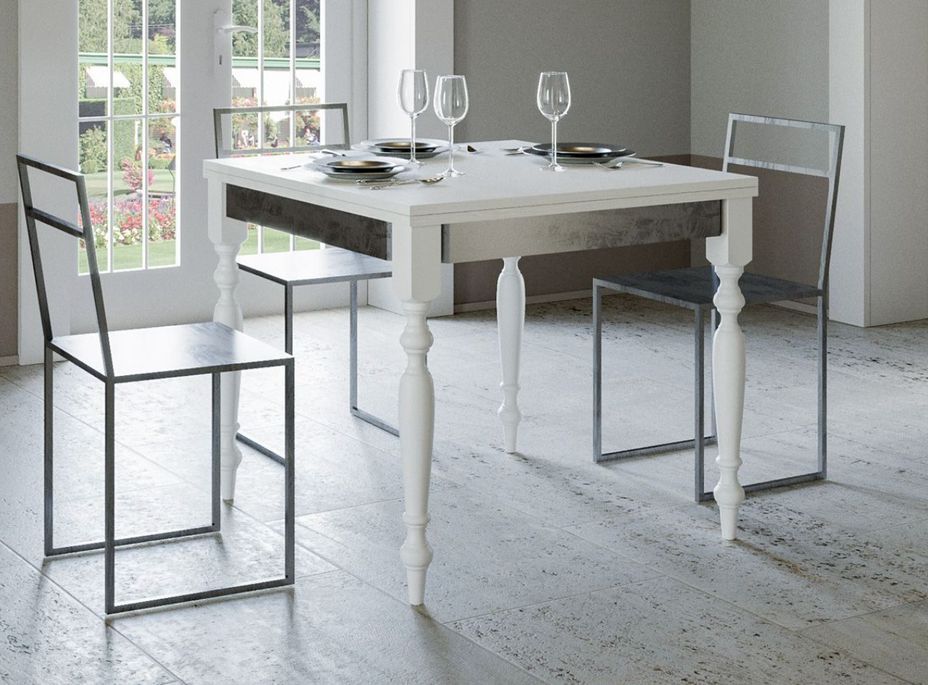 Table extensible carrée 4 à 8 places L 90 à 180 cm bois blanc Romencia - Photo n°2