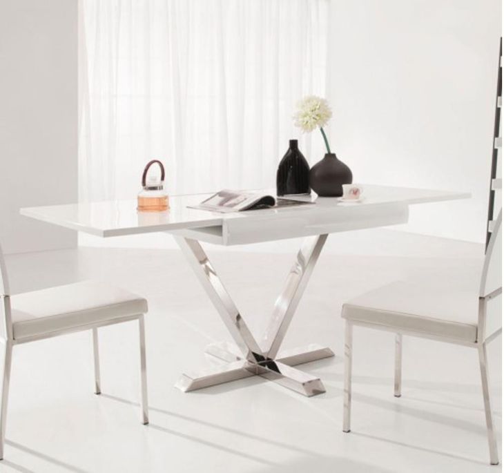 Table extensible carrée laqué blanc et pieds métal chromé 4 à 6 places L 90/180 cm Akavi - Photo n°4