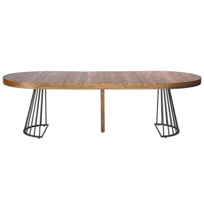 Table ronde extensible chêne foncé et pieds métal Erry 110/260 cm - Photo n°2