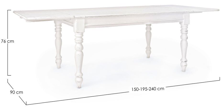 Table extensible de 150 cm en bois de manguier blanc patiné Kolita 150/195/240 cm - Photo n°4
