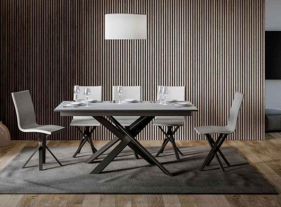 Table extensible design 160 à 220 cm blanc et pieds entrelacés métal anthracite Gary - Photo n°2