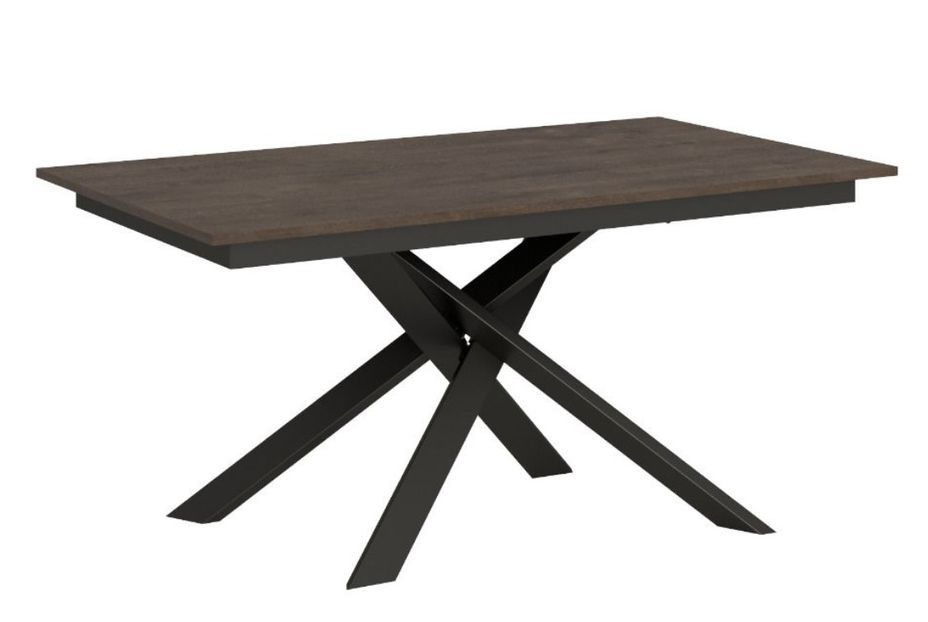 Table extensible design 160 à 220 cm bois foncé et pieds entrelacés métal anthracite Gary - Photo n°1