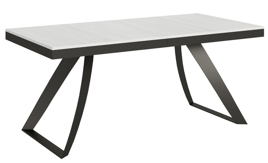 Table extensible design 8 à 20 personnes bois blanc et pieds métal incurvés anthracite L 180 à 440 cm Italika - Photo n°1