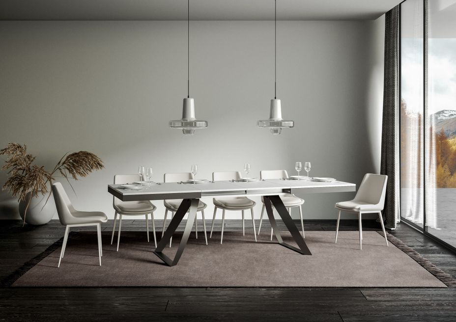 Table extensible design 8 à 20 personnes bois blanc et pieds métal incurvés anthracite L 180 à 440 cm Italika - Photo n°3