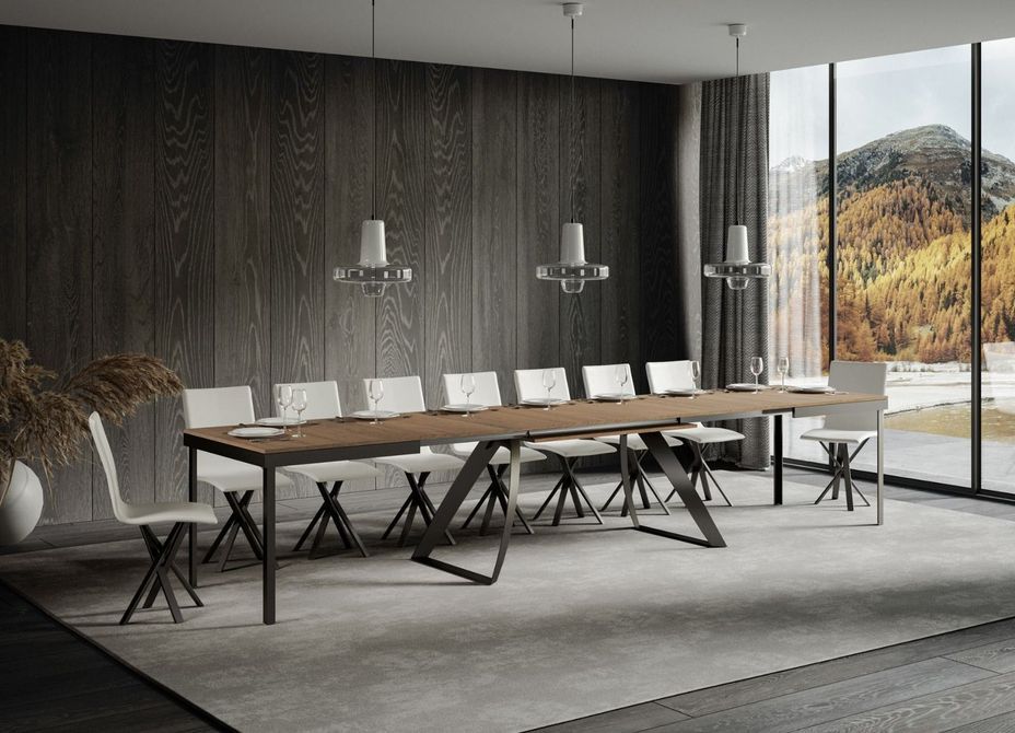 Table extensible design 8 à 20 personnes bois clair et pieds métal incurvés anthracite L 180 à 440 cm Volta - Photo n°2