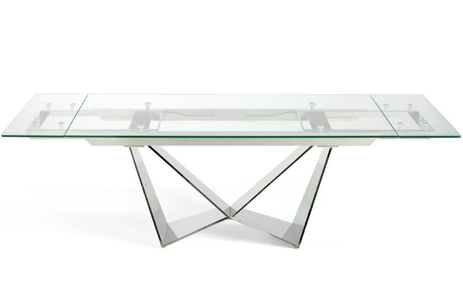 Table extensible design acier chromé et verre trempé Trypa 160-220 cm - Photo n°4