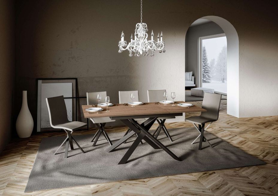 Table extensible design L 120 à 180 cm chêne clair et pieds entrelacés métal anthracite Gary - Photo n°3