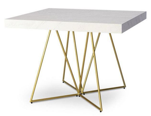 Table extensible effet marbre blanc et pieds métal doré Neui 90/240 cm - Photo n°1
