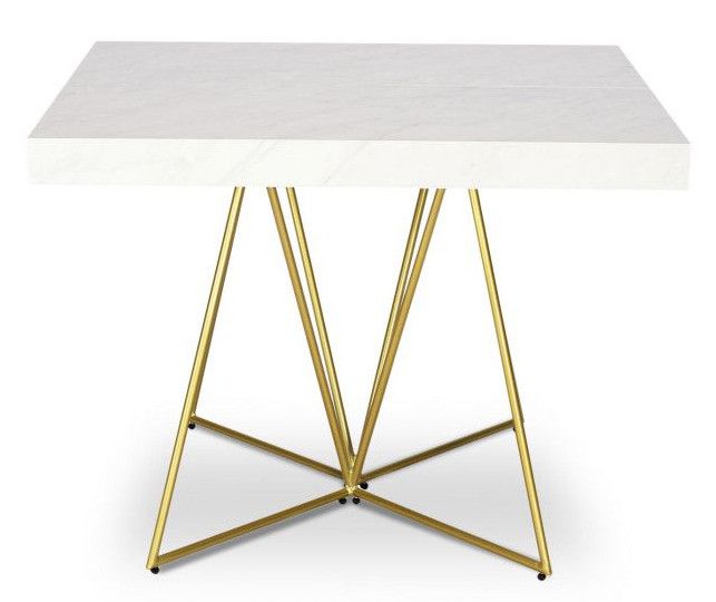 Table extensible effet marbre blanc et pieds métal doré Neui 90/240 cm - Photo n°2