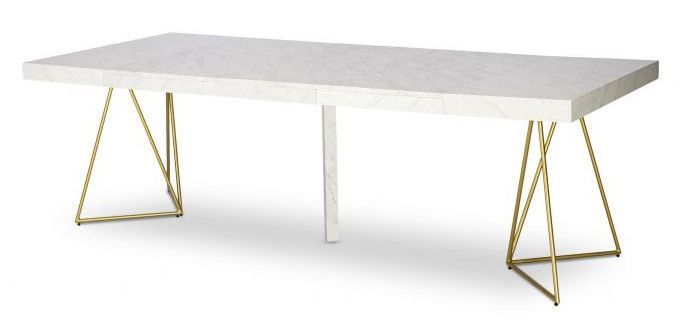 Table extensible effet marbre blanc et pieds métal doré Neui 90/240 cm - Photo n°3