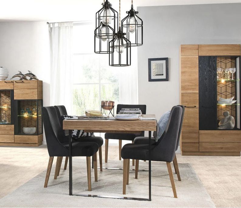 Table extensible en bois de chêne miel et acier noir Mazora 160 à 220 cm - Photo n°2