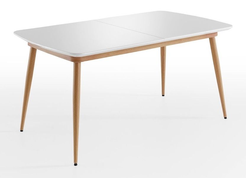 Table extensible rectangle 160 à 200 cm bois blanc et naturel Jona - Photo n°1