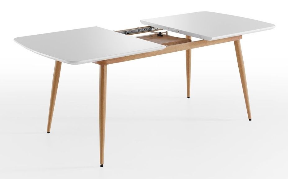 Table extensible rectangle 160 à 200 cm bois blanc et naturel Jona - Photo n°2
