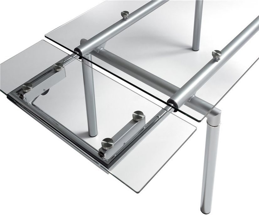 Table extensible verre et métal chromé 4 à 6 places L 90 à 140 cm Fuse - Photo n°2