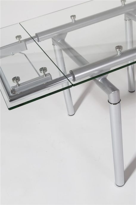 Table extensible verre et métal chromé 4 à 6 places L 90 à 140 cm Fuse - Photo n°3