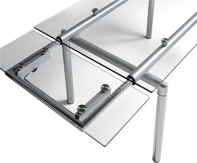 Table extensible verre trempé et métal chromé 4 à 10 places L 140 à 200 cm Fuse - Photo n°4