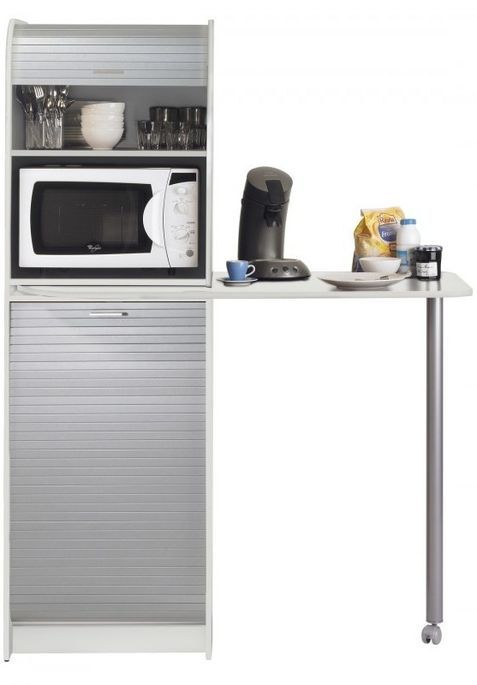 Table haute de cuisine pivotante et rangement gris et blanc Snack 131 cm - Photo n°1