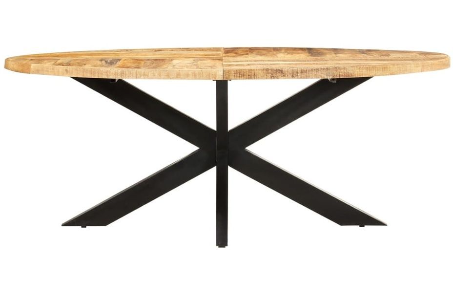 Table industrielle ovale 200x100x75 cm Bois de manguier brut - Photo n°1