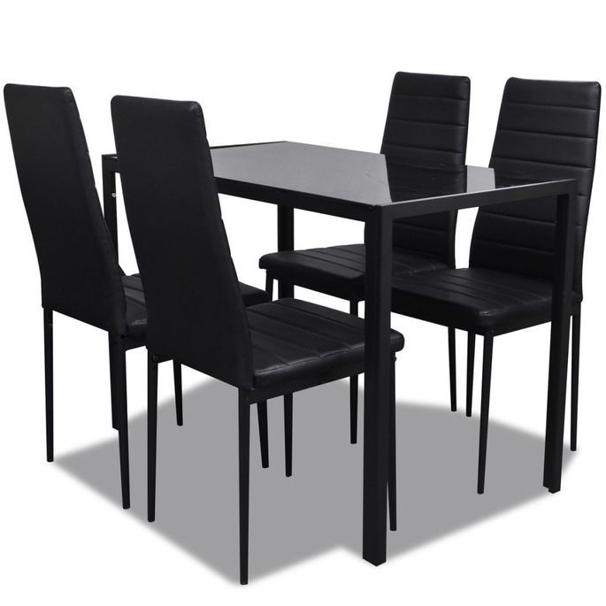Table laqué noir et 4 chaises simili noir Kuira - Photo n°1