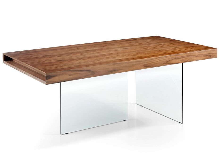 Table moderne bois noyer et pieds verre trempé Zooka 200 cm - Photo n°1