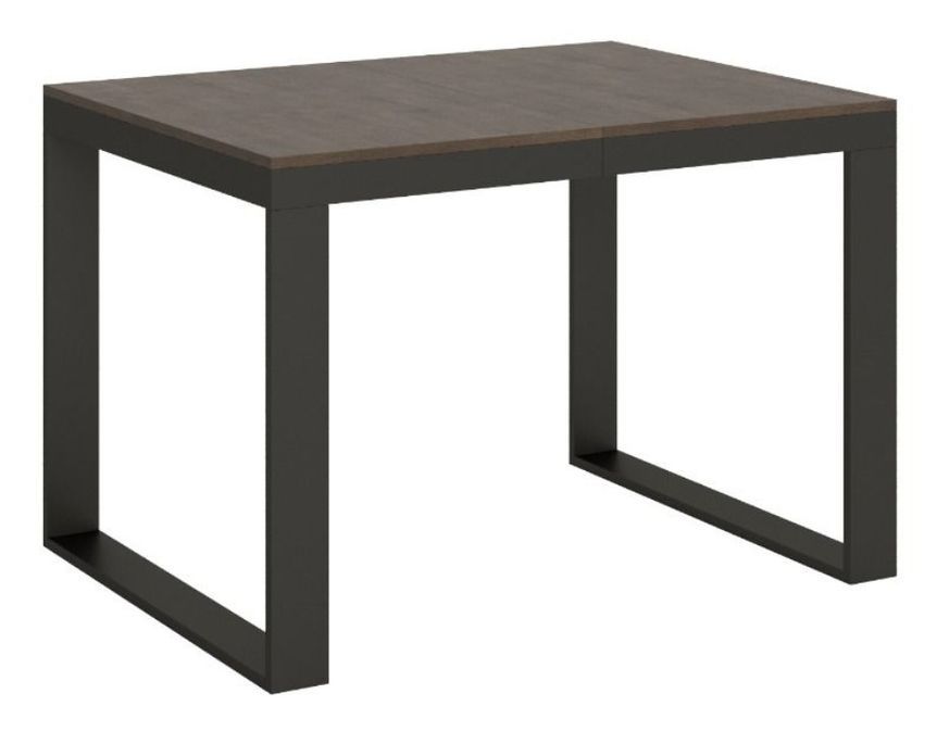 Table moderne extensible 6 à 10 places L 120 à 224 cm bois foncé et cadre métal anthracite Likro - Photo n°1