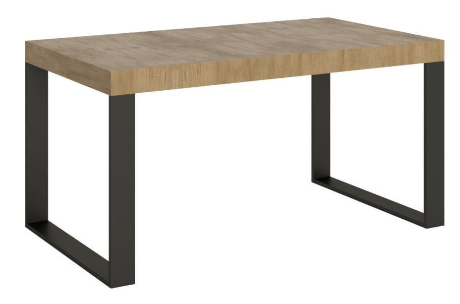 Table moderne extensible 6 à 10 places personnes L 160 à 264 cm bois clair et pieds métal anthracite Tiroz - Photo n°1