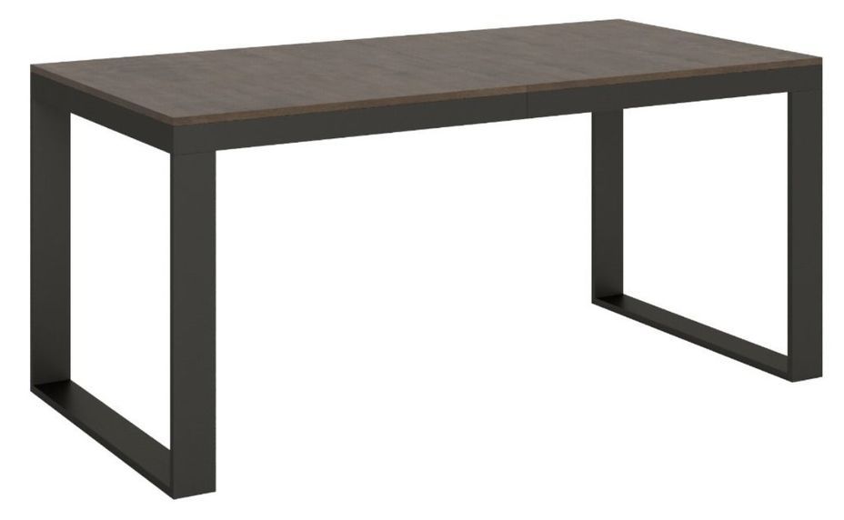 Table moderne extensible 6 à 14 places L 180 à 284 cm bois foncé et cadre métal anthracite Likro - Photo n°1