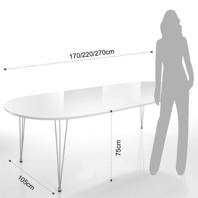 Table ovale extensible acier et bois MDF blanc Joni L 170/270 cm - Photo n°6