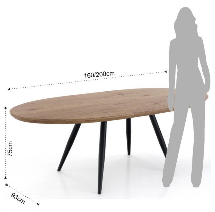 Table ovale extensible acier noir et bois de chêne Lina L 160/200 cm - Photo n°3