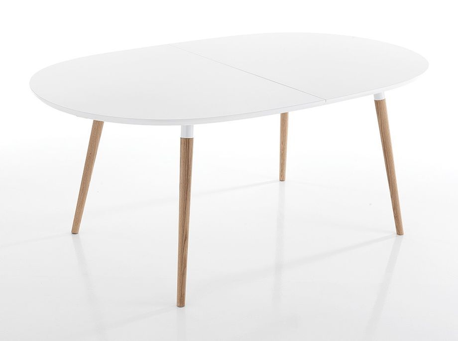 Table ovale extensible bois massif et bois MDF blanc Paty L 140/240 cm - Photo n°1