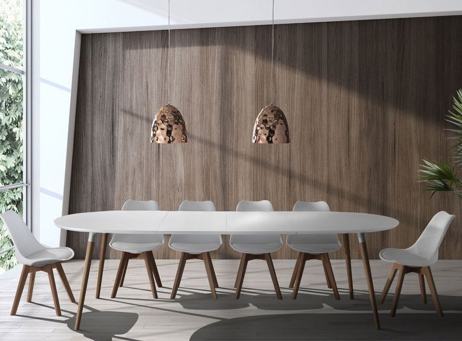 Table ovale extensible bois massif et bois MDF blanc Paty L 140/240 cm - Photo n°2