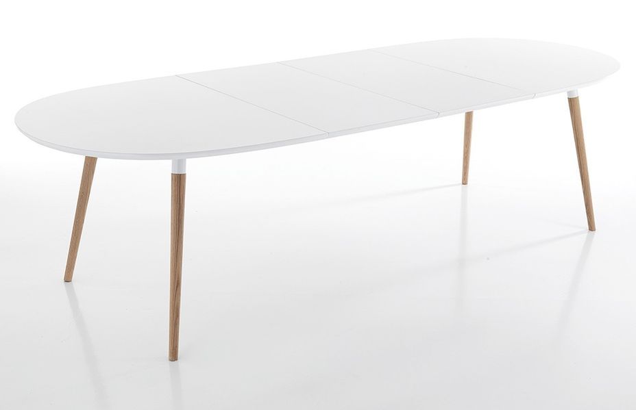 Table ovale extensible bois massif et bois MDF blanc Paty L 140/240 cm - Photo n°3