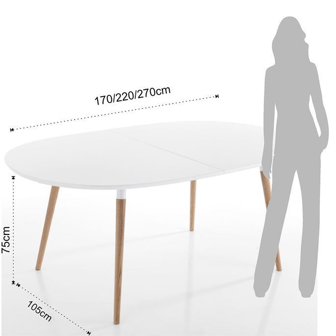 Table ovale extensible bois massif et bois MDF blanc Paty L 140/240 cm - Photo n°5