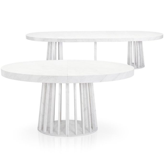 Table ovale extensible effet marbre blanc Ritchi 150/300 cm - Photo n°3