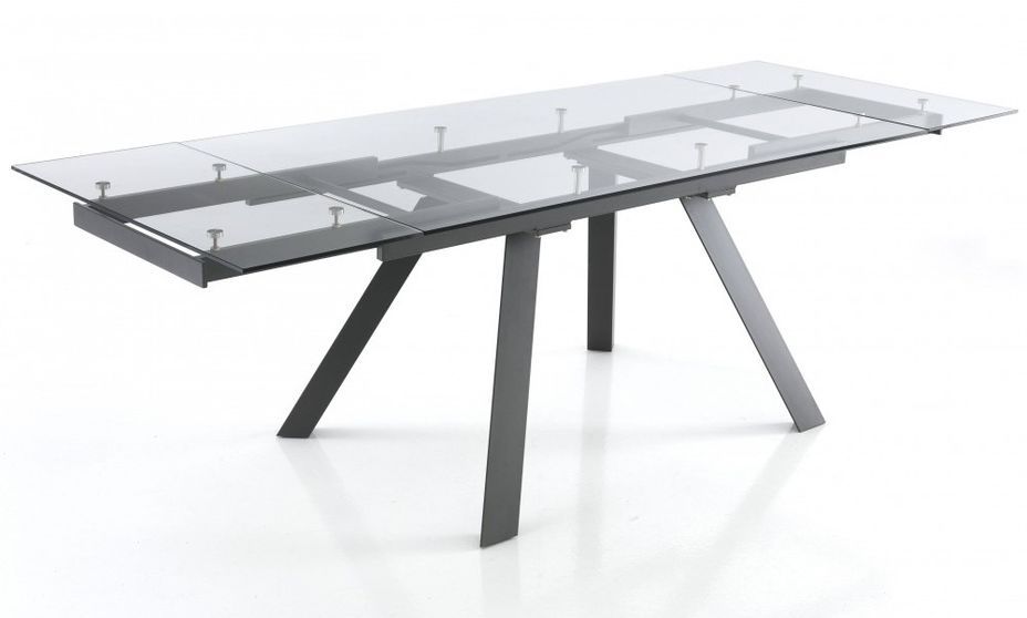 Table rectangle extensible acier gris et verre trempé Ginio L 160/240 cm - Photo n°2