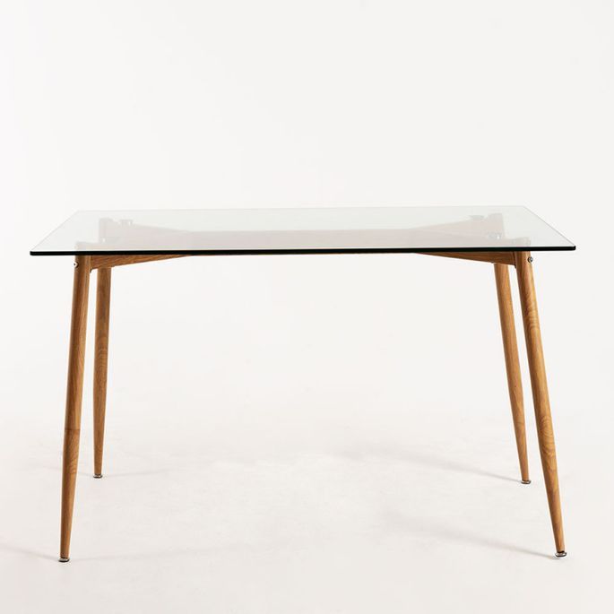 Table rectangulaire 120 cm bois naturel et verre transparent Tuly - Photo n°2