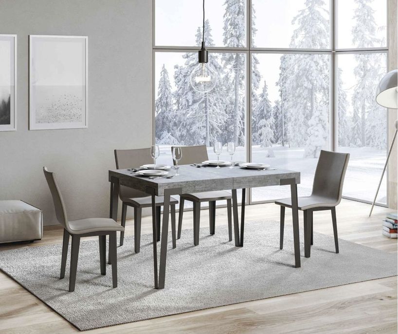 Table rectangulaire 130 cm gris ciment et pieds métal anthracite Konta - Photo n°2