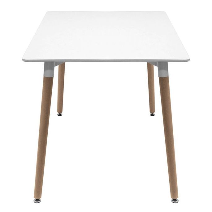 Table rectangulaire 140 cm blanc brillant et pieds bois naturel Welly - Photo n°3