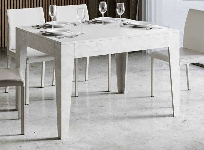 Table rectangulaire extensible 4 à 6 personnes 120/180 cm blanc effet marbre Kina - Photo n°2