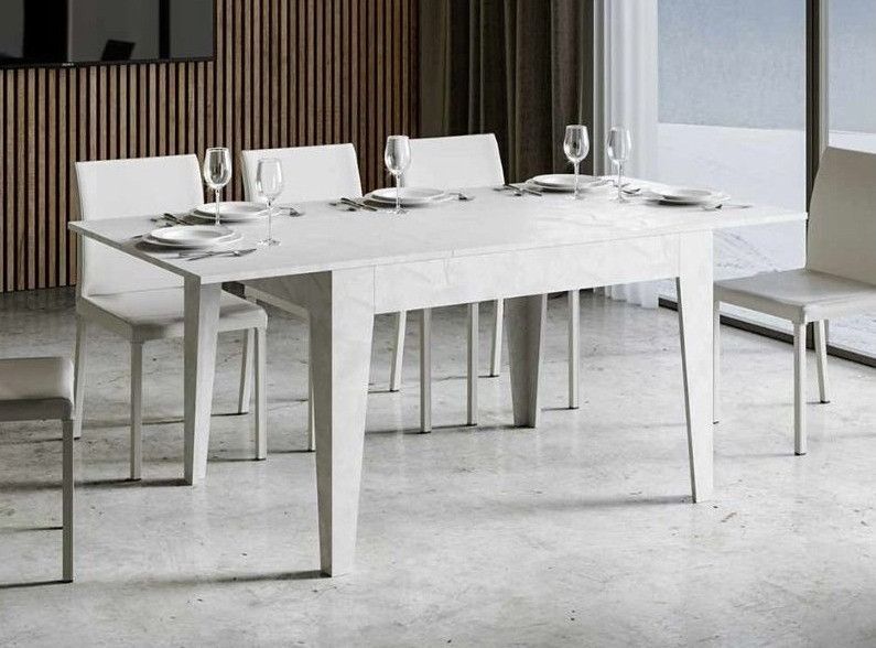 Table rectangulaire extensible 4 à 6 personnes 120/180 cm blanc effet marbre Kina - Photo n°3