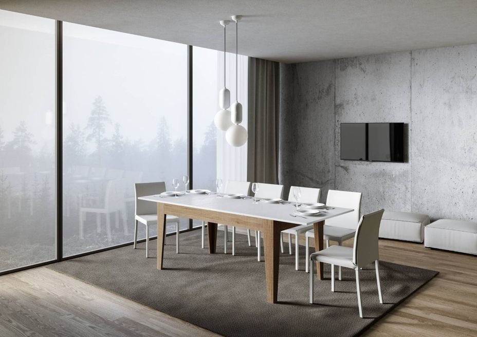 Table rectangulaire extensible 160/220 cm bois clair et blanc Mixa - Photo n°2