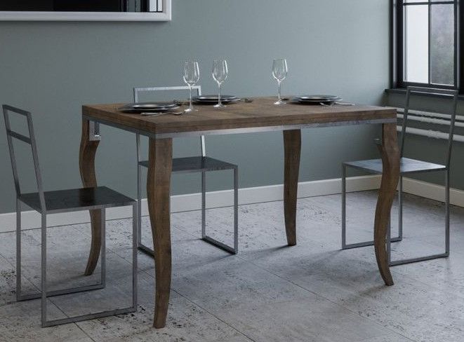 Table rectangulaire extensible 4 à 10 personnes L 120 à 240 cm bois foncé et métal gris Ola slim - Photo n°1