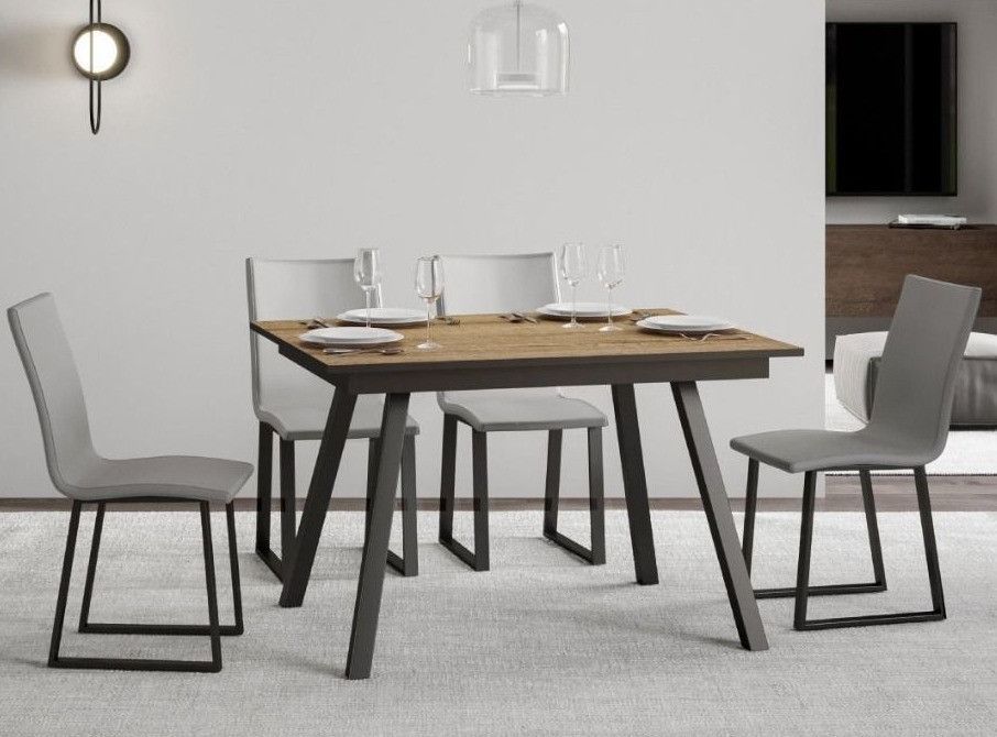 Table rectangulaire extensible 4 à 6 personnes L 120 à 180 cm bois clair et métal anthracite Miry - Photo n°2