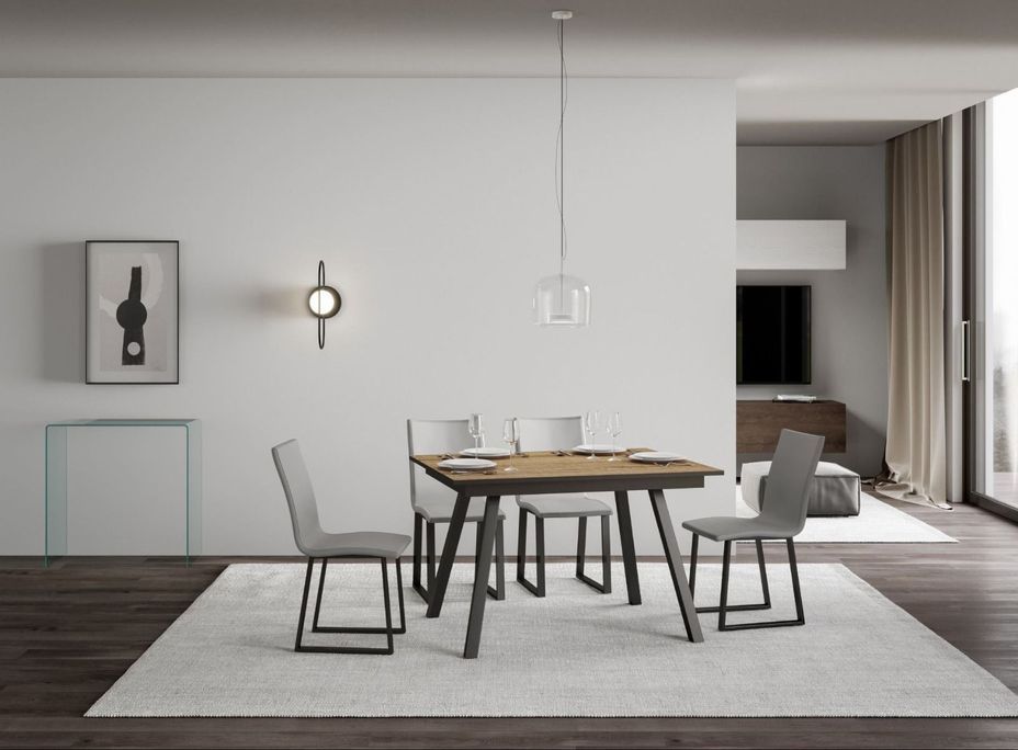 Table rectangulaire extensible 4 à 6 personnes L 120 à 180 cm bois clair et métal anthracite Miry - Photo n°4