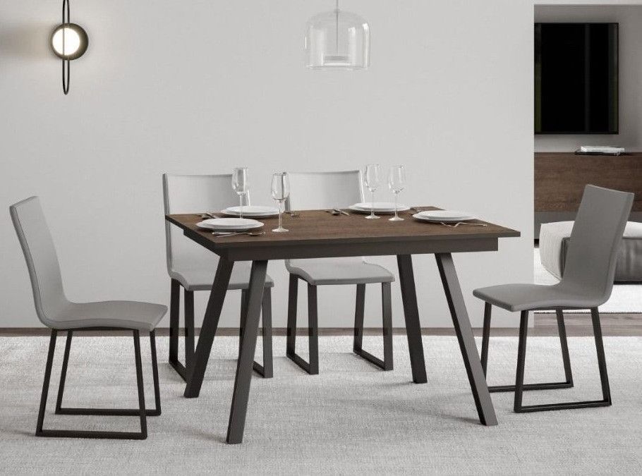 Table rectangulaire extensible 4 à 6 personnes L 120 à 180 cm bois foncé et métal anthracite Miry - Photo n°2